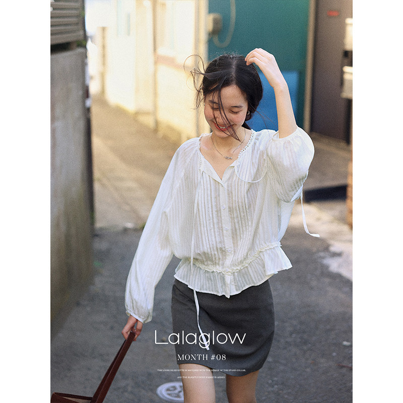 Lalaglow Hidden Romance All-Tencel Lace Pleated Shirt Women's Versatile Top Early Spring 2026 Lalaglow Hidden Romance All-Tencel Lace Pleated Shirt Women's Versatile Top Early Spring 2026