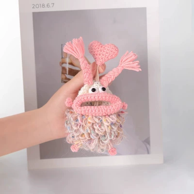 Key Bag Pull-out Electric Car Key Wool Case Keychain Protective Case Key Bag Women's Cute Storage Hand (Static Rod/Key Bag) - hand-knitted-pink-twist-braid-universal-99-car-key-full-protection