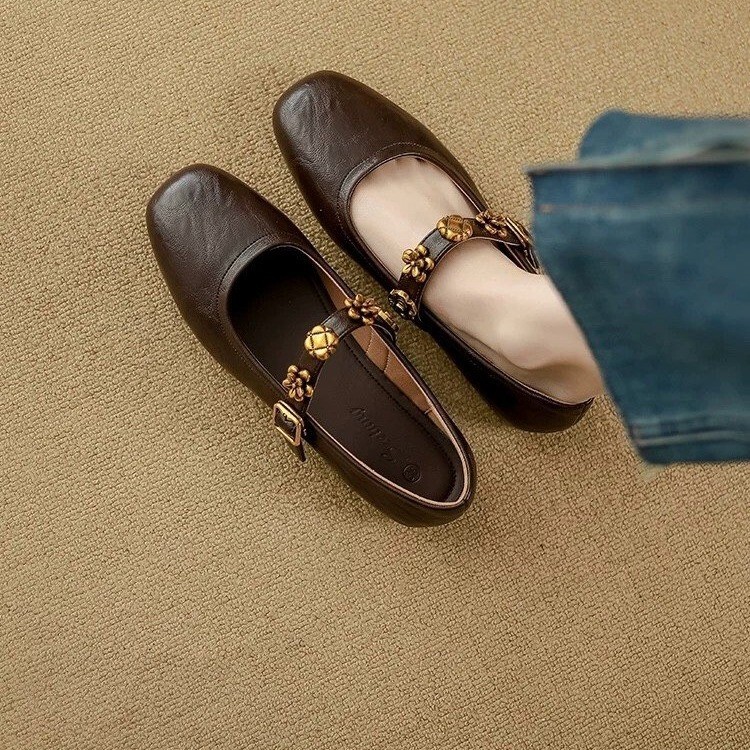 Soft Goatskin ~ Retro Mary Jane Shoes for Women 2025 Spring and Summer New Style Shallow Mouth Flats Flats Buckle Small Leather Shoes Soft Goatskin ~ Retro Mary Jane Shoes for Women 2025 Spring and Summer New Style Shallow Mouth Flats Flats Buckle Small Leather Shoes