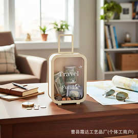 跨境木制行李箱储存罐创意旅游基金存钱罐婚礼派对信件箱实木