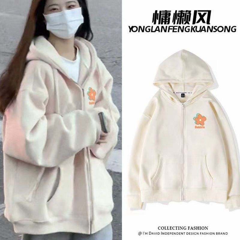 coat Autumn Exorcism Versatile new pattern Sweater oversize Loose students ins Hooded zipper Cardigan