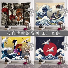 日本式浮世絵神奈川サーフクッションタペストリー波ウォールカーペットリビングルーム寝室飾りインスタ風背景布