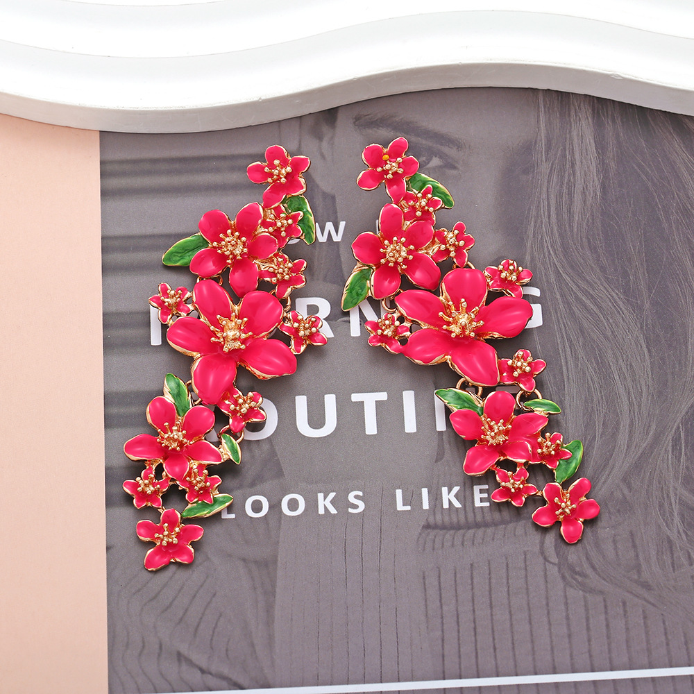 36g Weight Stainless Steel Ear Needle Material Drop Earrings Classification 1 Pair Casual Sweet Flower Enamel Zinc Alloy Drop Earrings