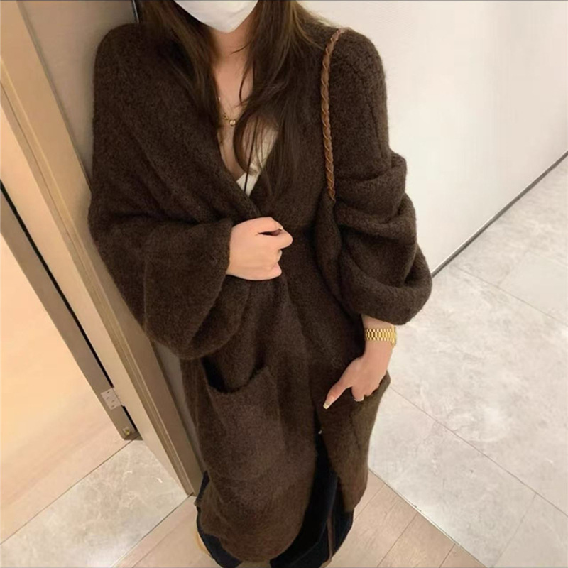 韓国スタイルのレイジースタイルのロングセーターコート女性の秋と冬の新しいルーズハイエンド厚みのあるニットカーディガンコート|undefined