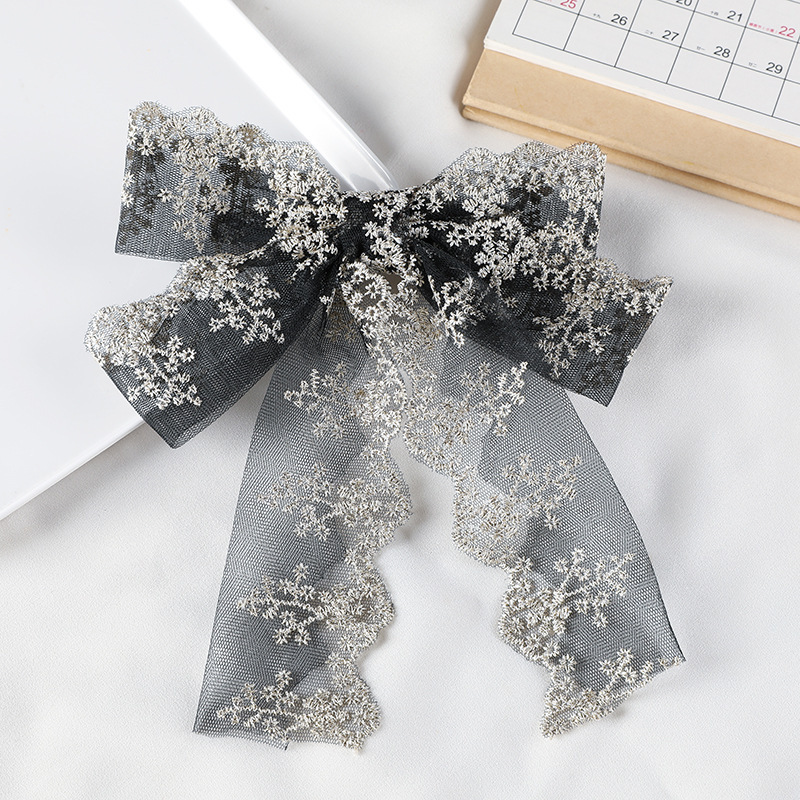 Korean Style Lace Bow Hairpin Embroidered Sweet Elegant Fairy Ribbon Spring Clip Internet Celebrity Girl's Headwear Top Clip_voghion.com