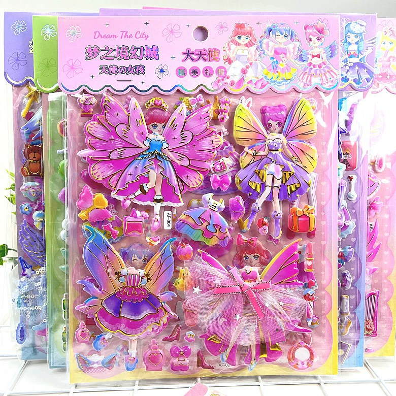 Детские девочки большие двухслойные Мультяшные игрушки принцессы платье наклейки носить наклейки на одежду трехмерные наклейки с пузырьками оптом