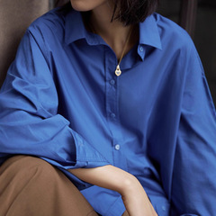 2025年秋季新款克莱因蓝棉衬衫女宽松衬衣外套女多季穿搭叠穿上衣