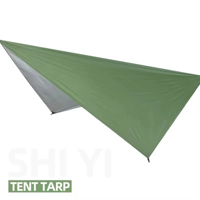 Outdoor Supplies Multifunctional Triangle Canopy Waterproof Sunscreen Outdoor Tent Camping Supplies Beach Shade Cloth Floor Cloth (Avtomobil yan çətirləri) - silver-coated-green-230140cm