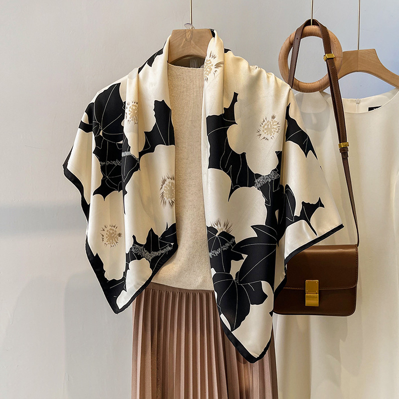 90x 90 Square Large Square Thin Scarf Black and White Floral Small Silk Scarf Female Mother Spring Autumn Winter Birthday Gift 90x 90 Square Large Square Thin Scarf Black and White Floral Small Silk Scarf Female Mother Spring Autumn Winter Birthday Gift