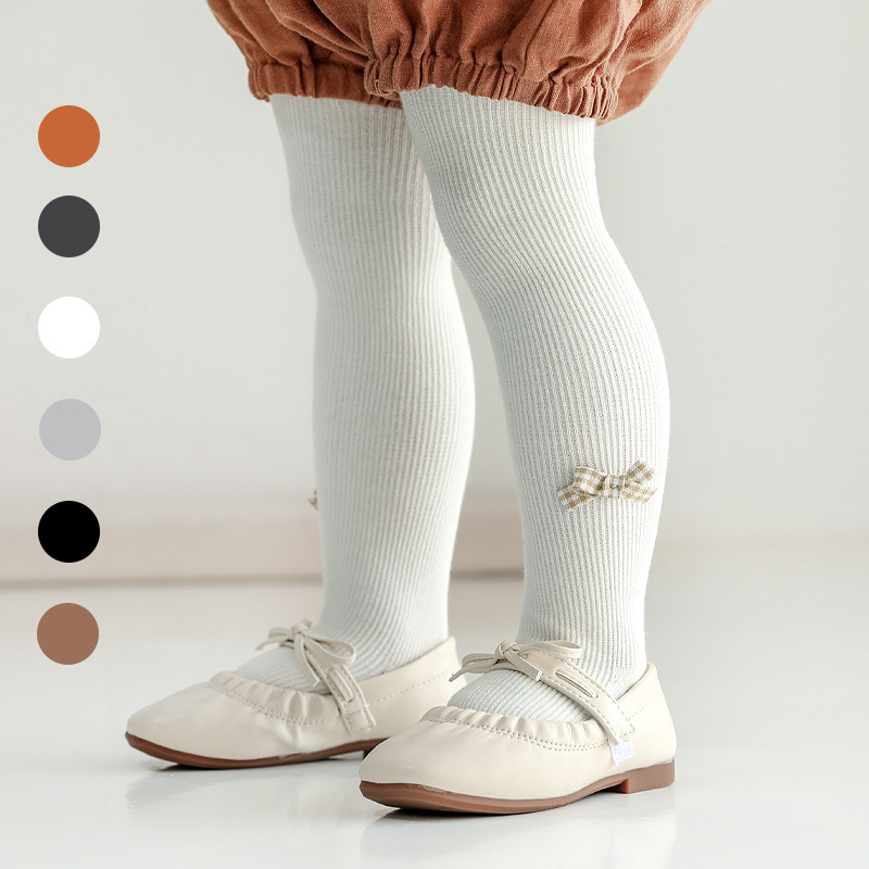 Children's spring/Fall pantyhose combed cotton cute bow Breathable baby single side extra stop female treasure tights