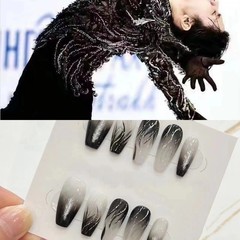 B566流蘇羽毛梯形穿戴美甲成品黑白漸變歐美假指甲片工廠來圖製作