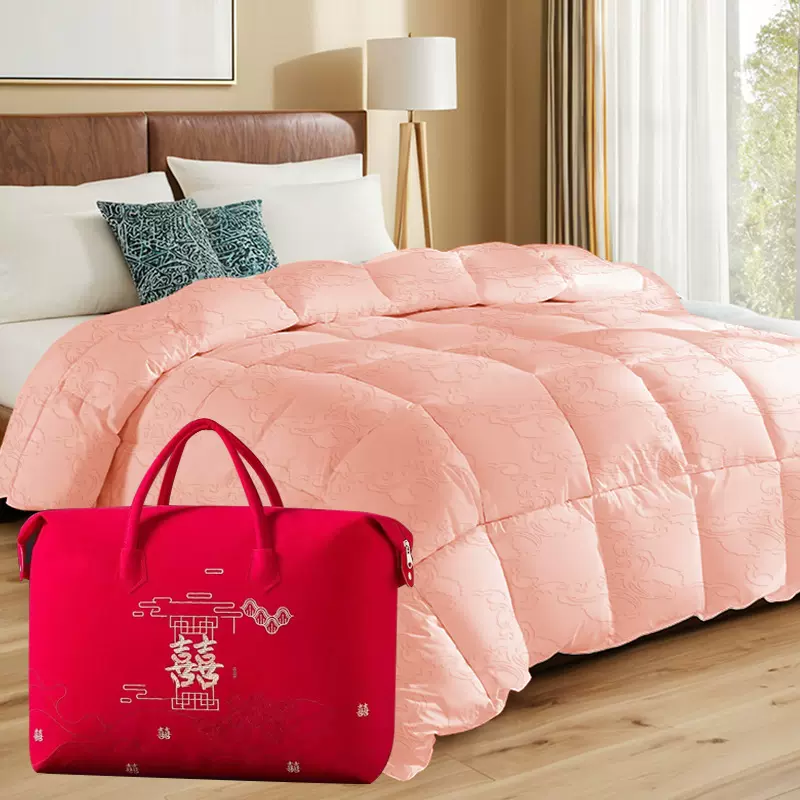 鹅绒被婚庆四季鹅绒被粉色大朵鹅绒亲肤喜被婚庆羽绒被结婚被褥