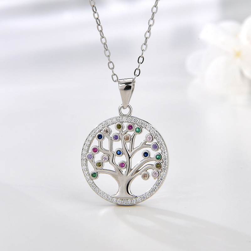 Collar con colgante Árbol de la Vida de plata de ley S925 con incrustaciones de circonita para mujer, estilo europeo y americano, lujo ligero, cadena de suéter de alta gama, venta al por mayor transfronteriza. image 3