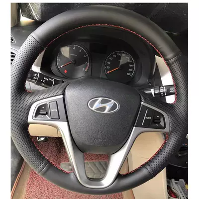 steering wheel cover leather: Steering wheel cover - 14-16-ruiyi-black-leather-and-red-thread-first-layer-of-cowhide-default-items