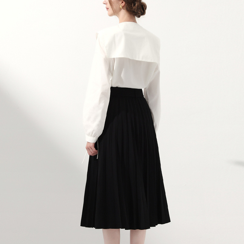 Spring 2024 all-matching women's simple fashion commuter skirt belt Women's pleated mid-length pleated skirt