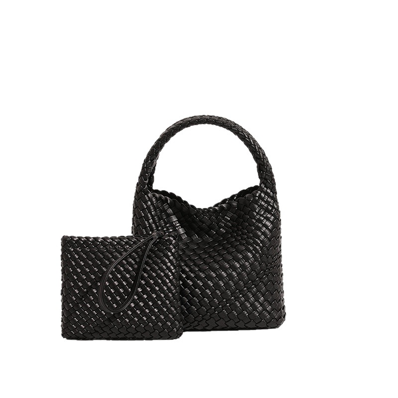 Niche Design Luxury Hand-Woven Handbag & Crossbody Bag, Light Luxury Women's Commuter Set, Casual Bucket Bag - Thumbnail 5