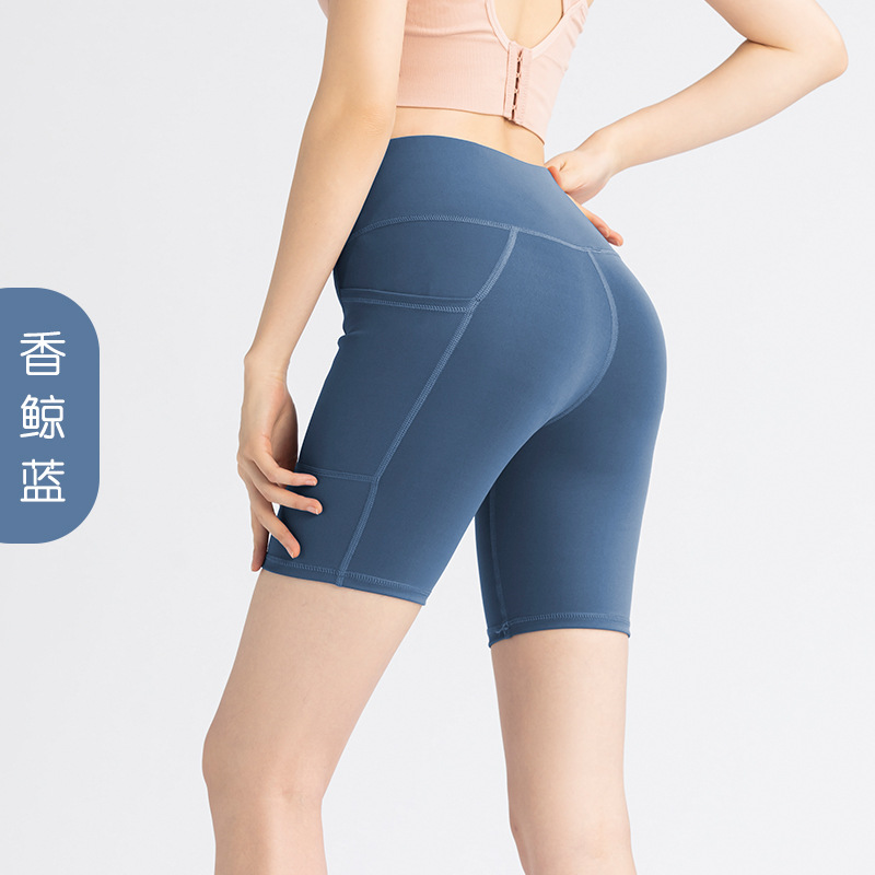 Juyitang medias deportivas pantalones cortos de bolsillo lateral de malla de verano para mujer ciclismo fitness pantalones de yoga para correr de secado rápido