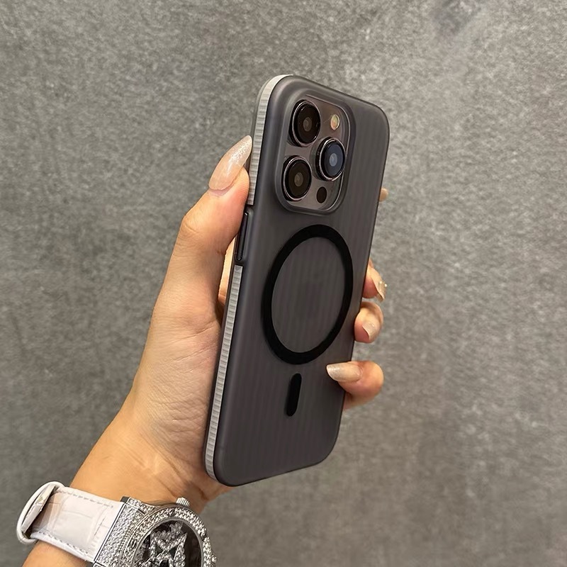 适用苹果16promax手机壳iPhone15磁吸磨砂硬壳瓦楞纹防滑边简约新|undefined