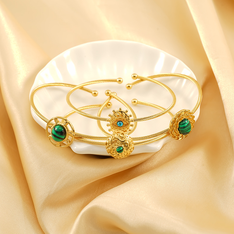 Exquisite Titanium Steel Turquoise Bangle Devil's Eye Gold Plated_voghion.com