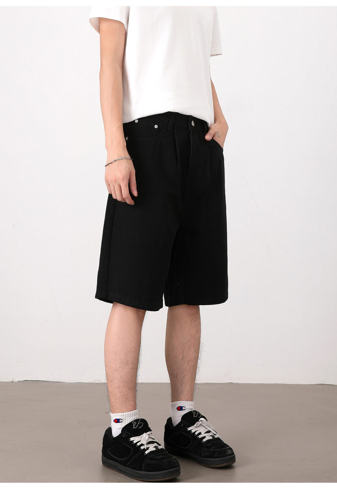 Quần short nam dáng rộng ống đứng, quần lửng phong cách Hàn Quốc, mặc hằng ngày — Màu be, Màu kaki, Màu nâu cà phê, Xanh Pháp Công chi tiết 14