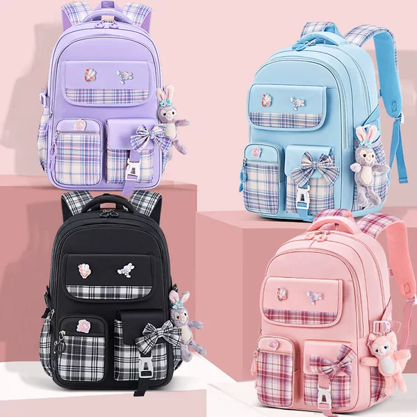 Grade 1-3-6 Primary School Girl Bow Schoolbag Large Capacity Spine Protection Lightweight Waterproof Junior High School Student Backpack