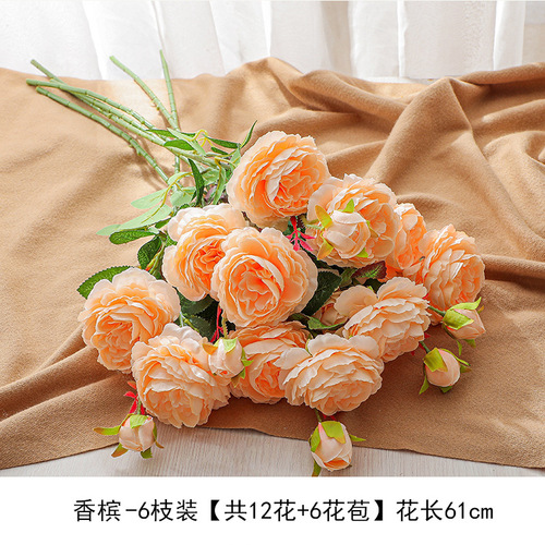 New 3-head European peony European bract core Western rose artificial flower wedding decoration wall manufacturer wholesale INS fake flowers