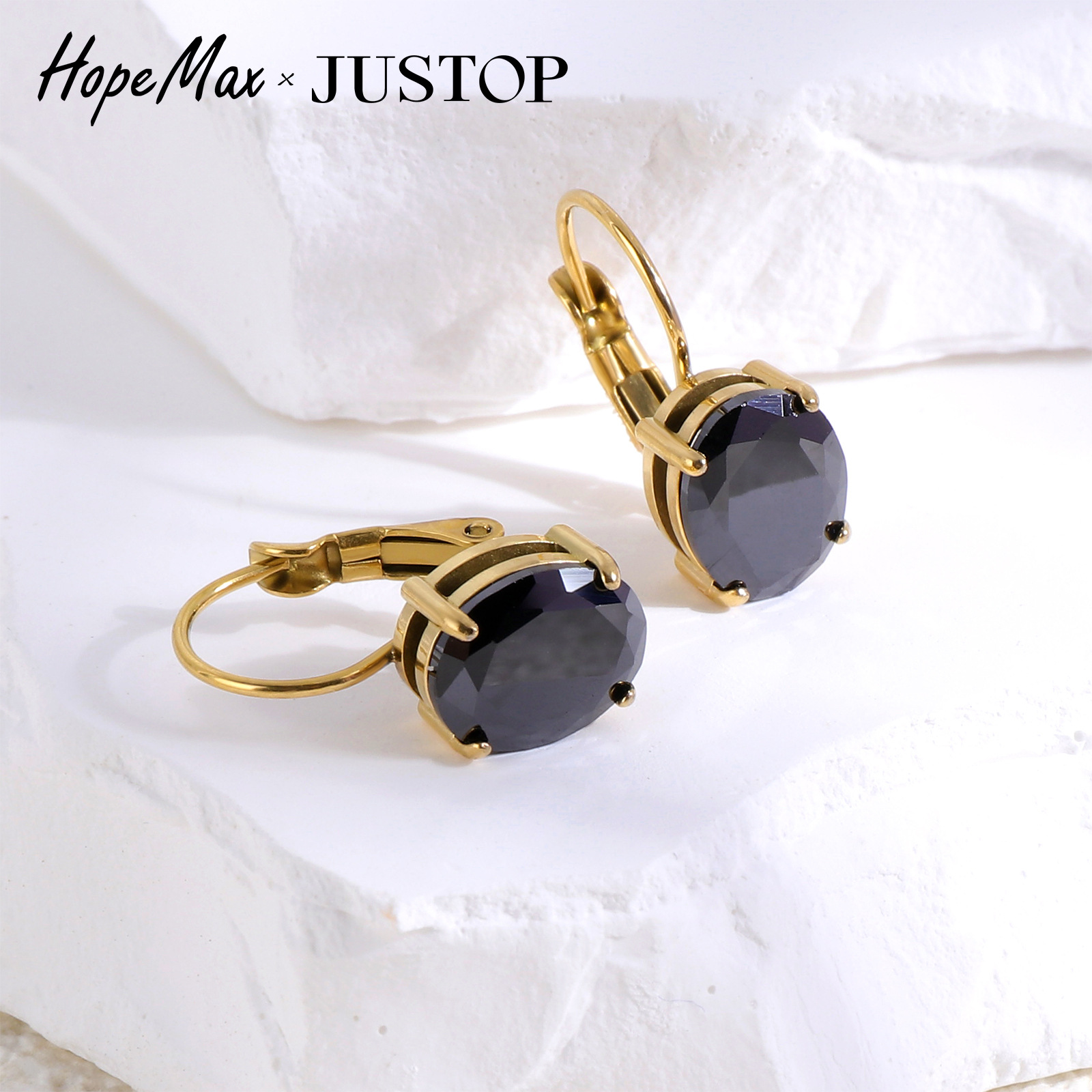 Retro black fashionable earrings with zircon