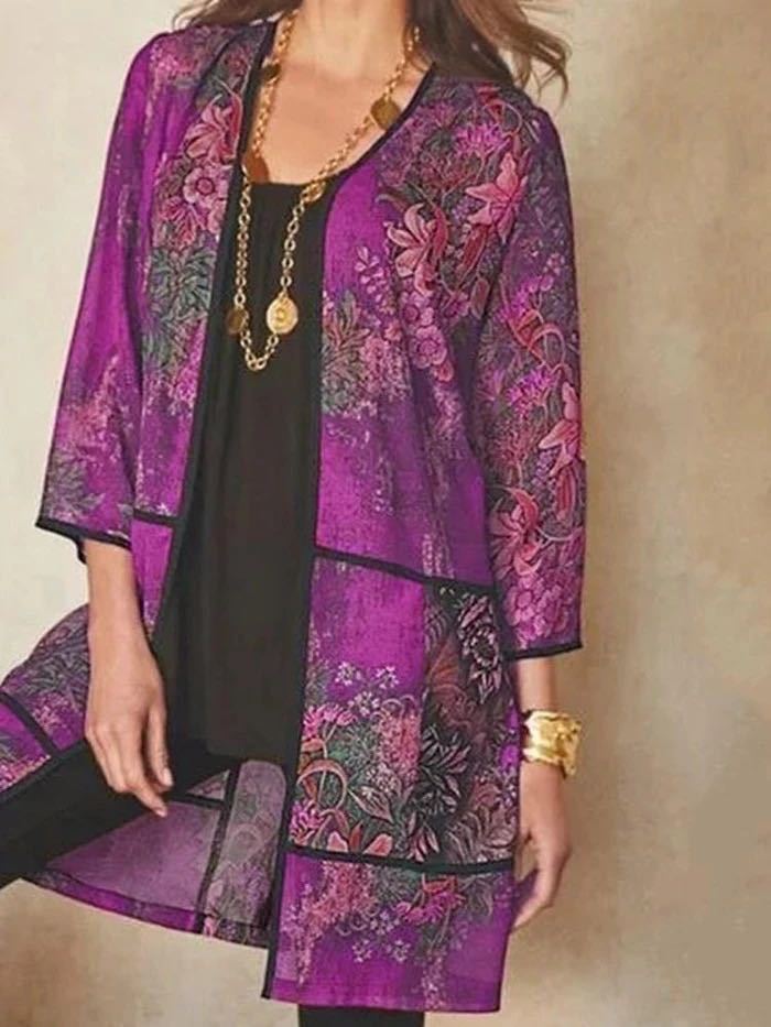 Camisa larga de mujer transfronteriza Camisa de protección solar impresa a prueba de rayos UV Abrigo de mujer 3/4 manga de media longitud aire acondicionado chal de mujer
