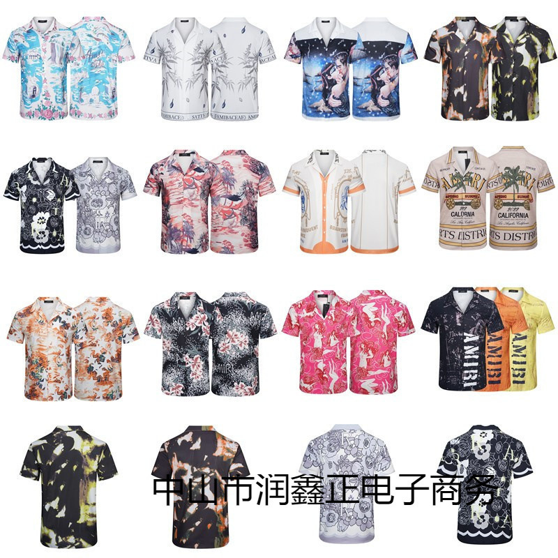 Men's short sleeve AMIRI popular fancy print LOGO high street hip hop beach short sleeve shirt T-shirt series Men's short sleeve AMIRI popular fancy print LOGO high street hip hop beach short sleeve shirt T-shirt series
