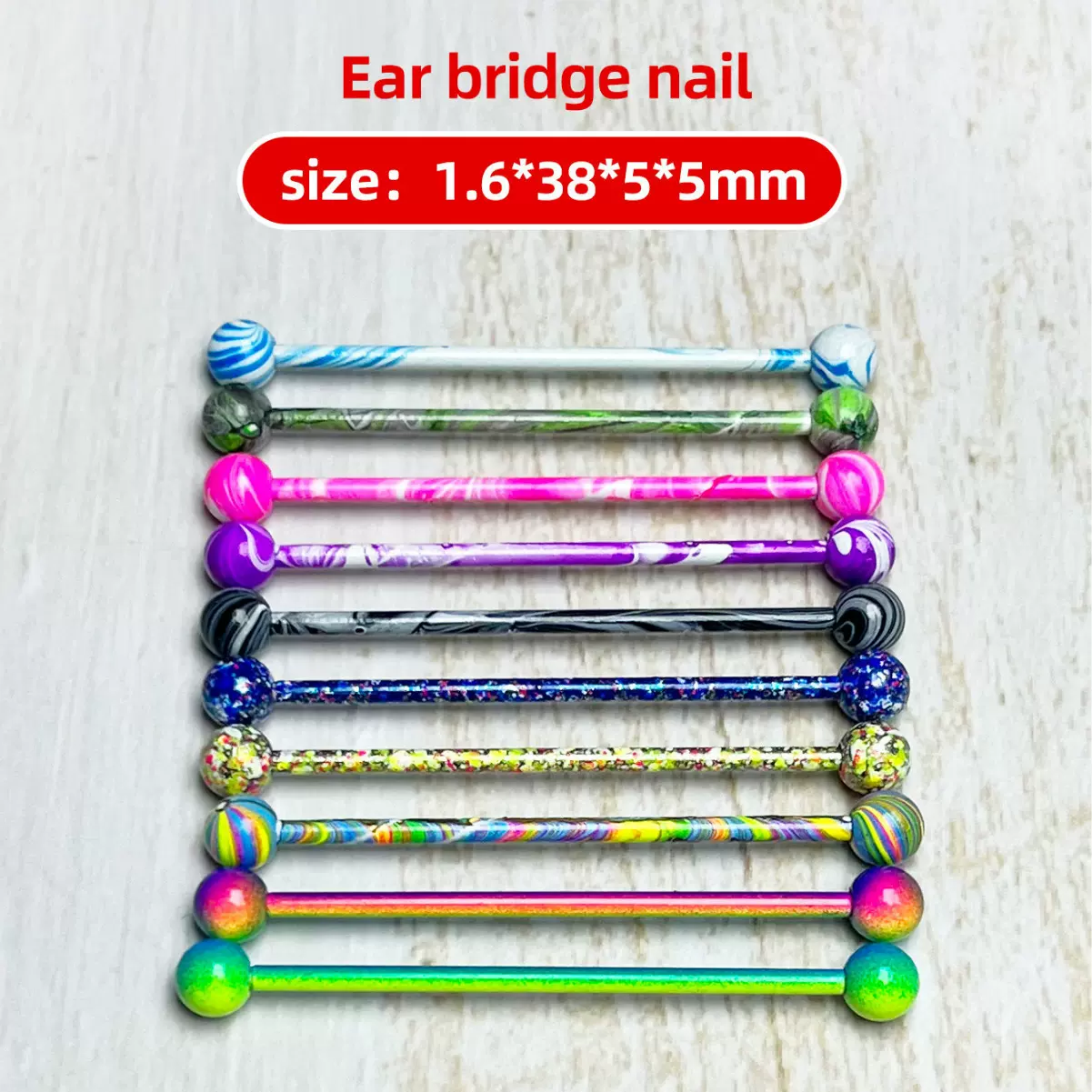 跨境热卖不锈钢烤漆耳骨钉双耳洞混色时尚穿刺耳桥钉欧美长杆耳饰
