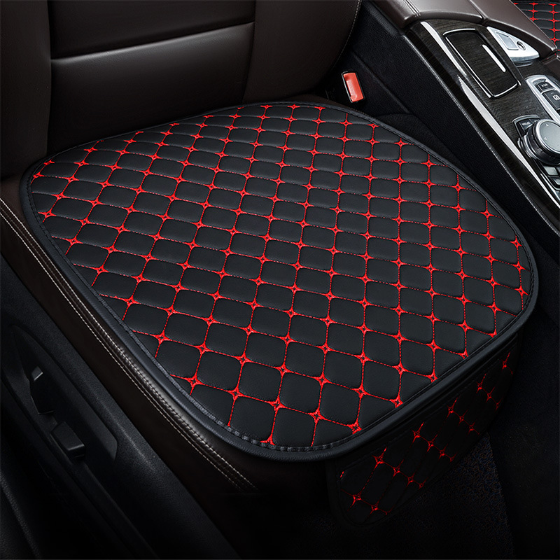 Universal Car Seat Cushion Universal Leather 5-Seat Set (Seat cushion, seat cover) - leather-four-point-star-black-red-front-single