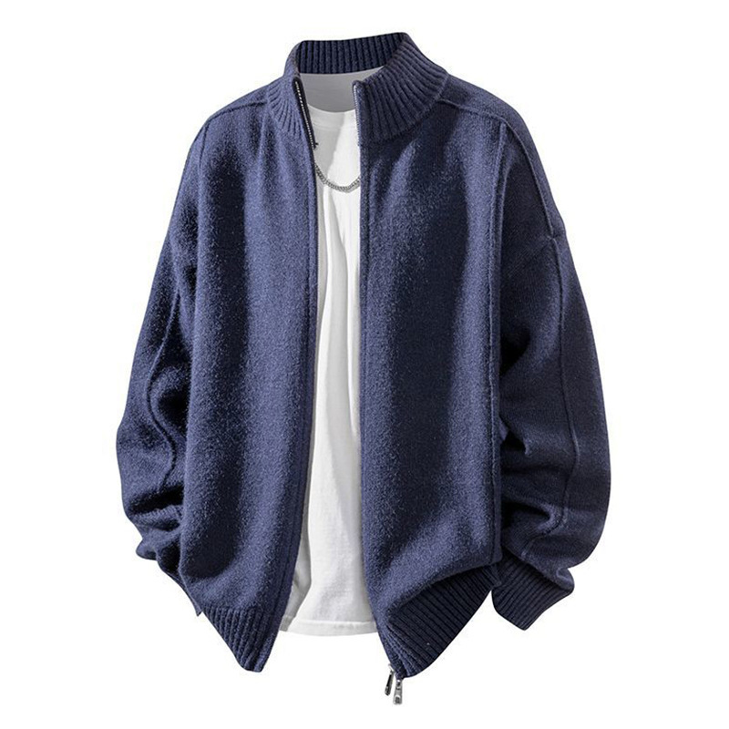 Oversized Men's Knit Cardigan – Breathable & Stretchable Open-Front Sweater With Textured Design (Shadow Black/Gray/Navy/Charcoal)_voghion.com