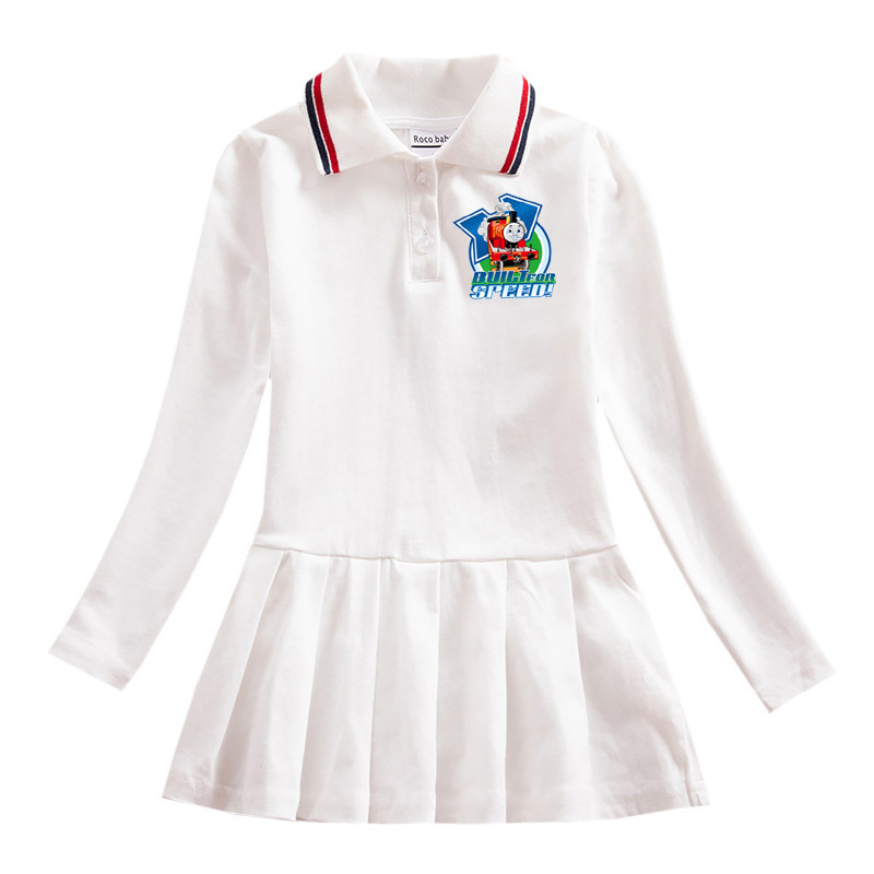 THOMAS Train THOMAS Spring and Autumn Long Sleeve Artistic Children's Dress Girl Baby Trendy Pleated Dress