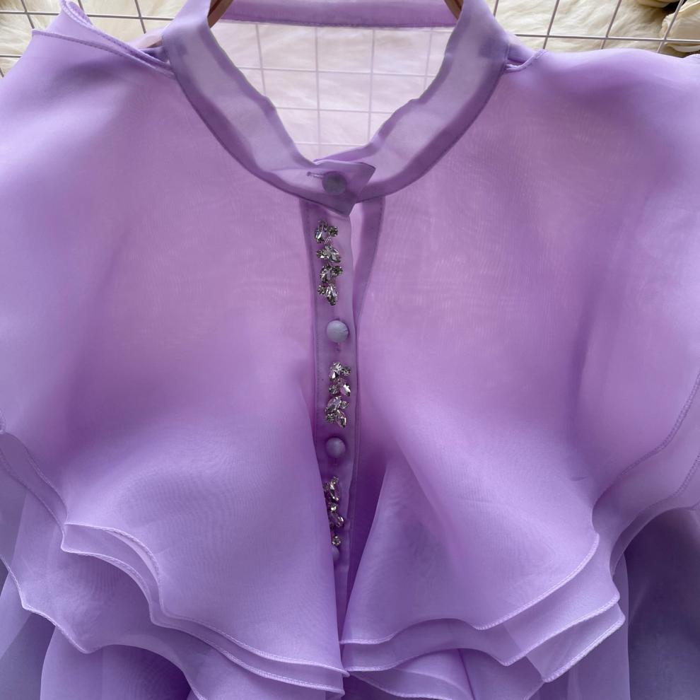 Elegante camicetta a balze in rete da donna – Camicia a maniche lunghe leggera e lussuosa in stile fata (bianco/nero/rosa/giallo/bluastro/viola, taglia unica)_voghion.com