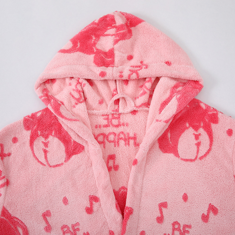 Autumn and Winter Coral Velvet Jacquard Hooded Bathrobe for Adult Couples Thickeneded Water-Absorbent Soft Lint-Free Wearable Bath Towel Nightgown Autumn and Winter Coral Velvet Jacquard Hooded Bathrobe for Adult Couples Thickeneded Water-Absorbent Soft Lint-Free Wearable Bath Towel Nightgown
