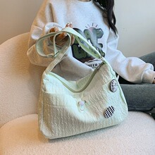 小清新大容量时尚森系少女休闲单肩包学生上课简约褶皱单肩包包女