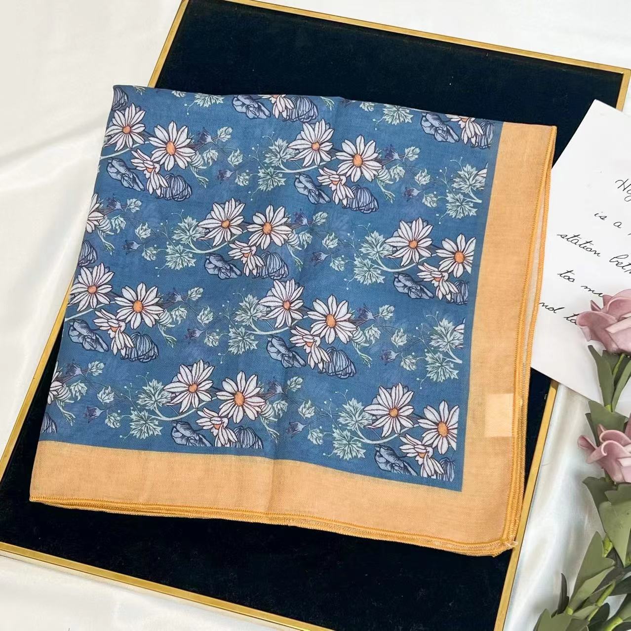 60g Weight Kerchief Classification Daily Occasion cotton and linen Material Flower Pattern Summer Season Women's Gender IG Style Style Women's IG Style Flower Cotton And Linen Kerchief 94