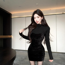 实拍2025！法式波点吊带连衣裙女秋冬磨毛打底衫感气质两件套