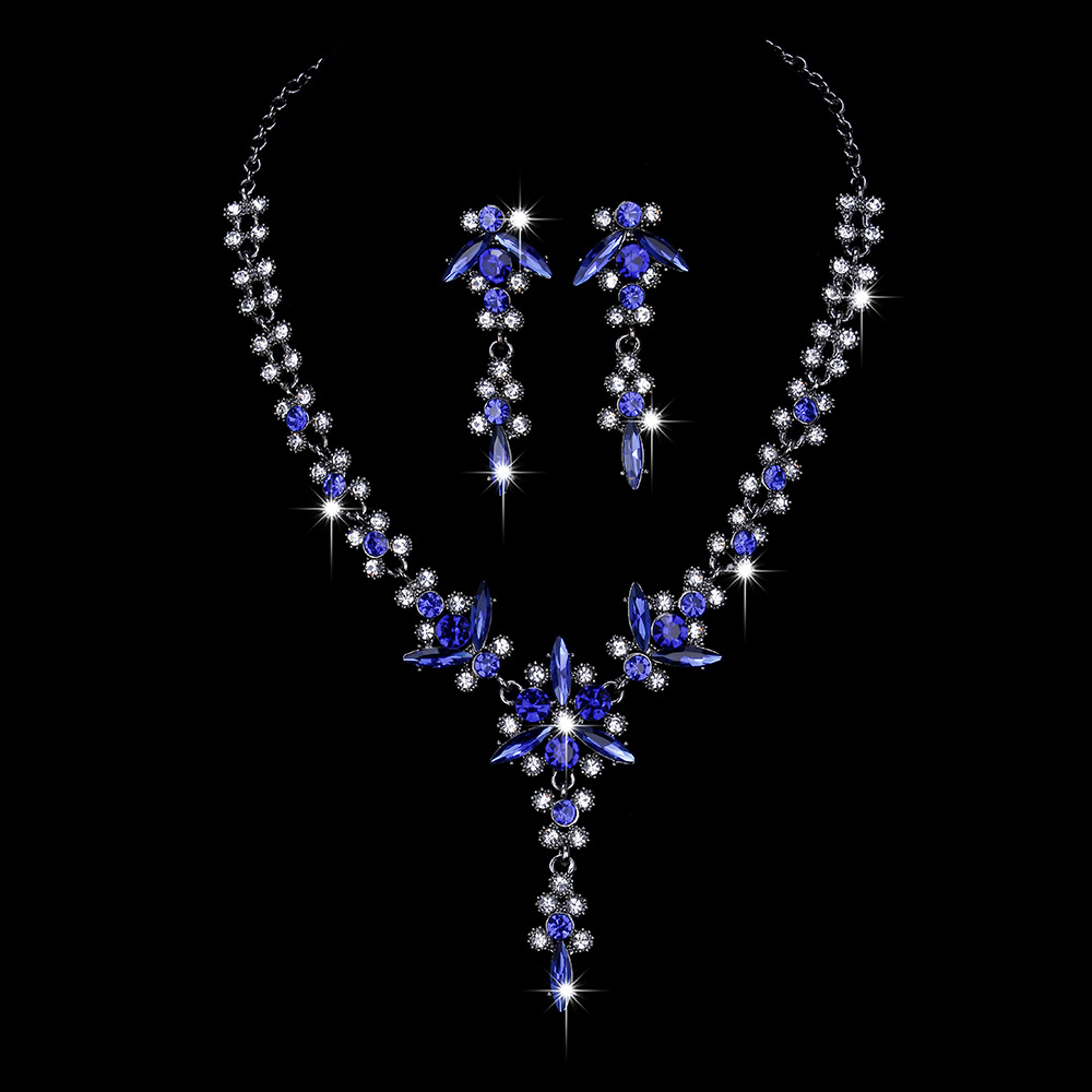 81g Weight Zircon Inlay Material Earrings, Necklace Classification Sweet Flower Rhinestone Copper Inlay Zircon Earrings Necklace