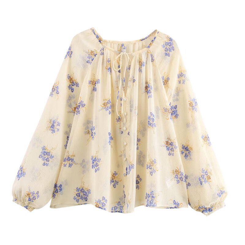 TAOP & ZA French Women's Clothing Spring New European and American Style Flower Printed Translucent Loose Shirt 2587056