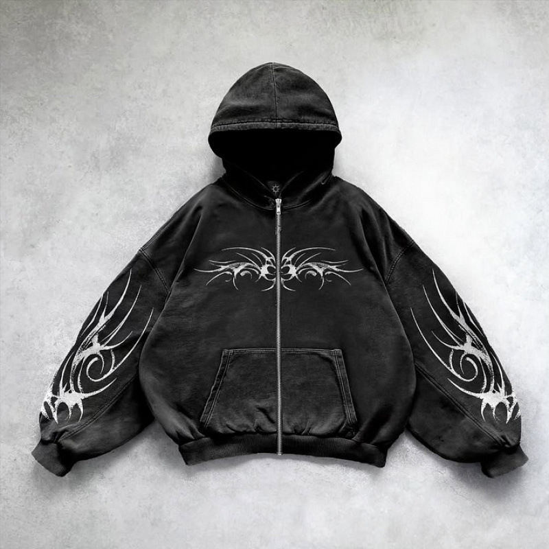 Gothic Punk Graphic Print Oversized Sweatshirts High Street Harajuku Y2K Streetwear Clothing Jacket Men Hip Hop