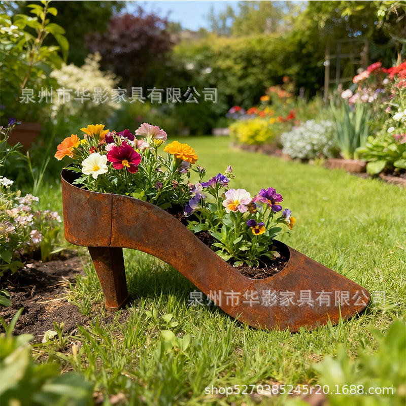 Cross-Border New Rusty High-Heeled Shoes Flower Pot, Outdoor Courtyard Decoration Ornaments, Simulated High-Heeled Shoes Flower Basket Cross-Border New Rusty High-Heeled Shoes Flower Pot, Outdoor Courtyard Decoration Ornaments, Simulated High-Heeled Shoes Flower Basket