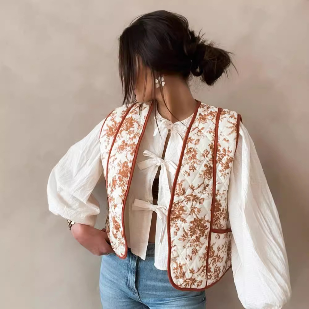 Vêtements pour femmes 2024 automne et hiver nouvel article mode de rue gilet en coton matelassé imprimé décontracté_voghion.com