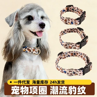 跨境热采宠物用品狗狗项圈豹纹斑点帆布材质防水耐磨猫咪脖圈货源
