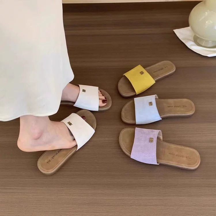 Женские летние пляжные шлепанцы 2025 года, модные повседневные плоские слипоны с круглым носком