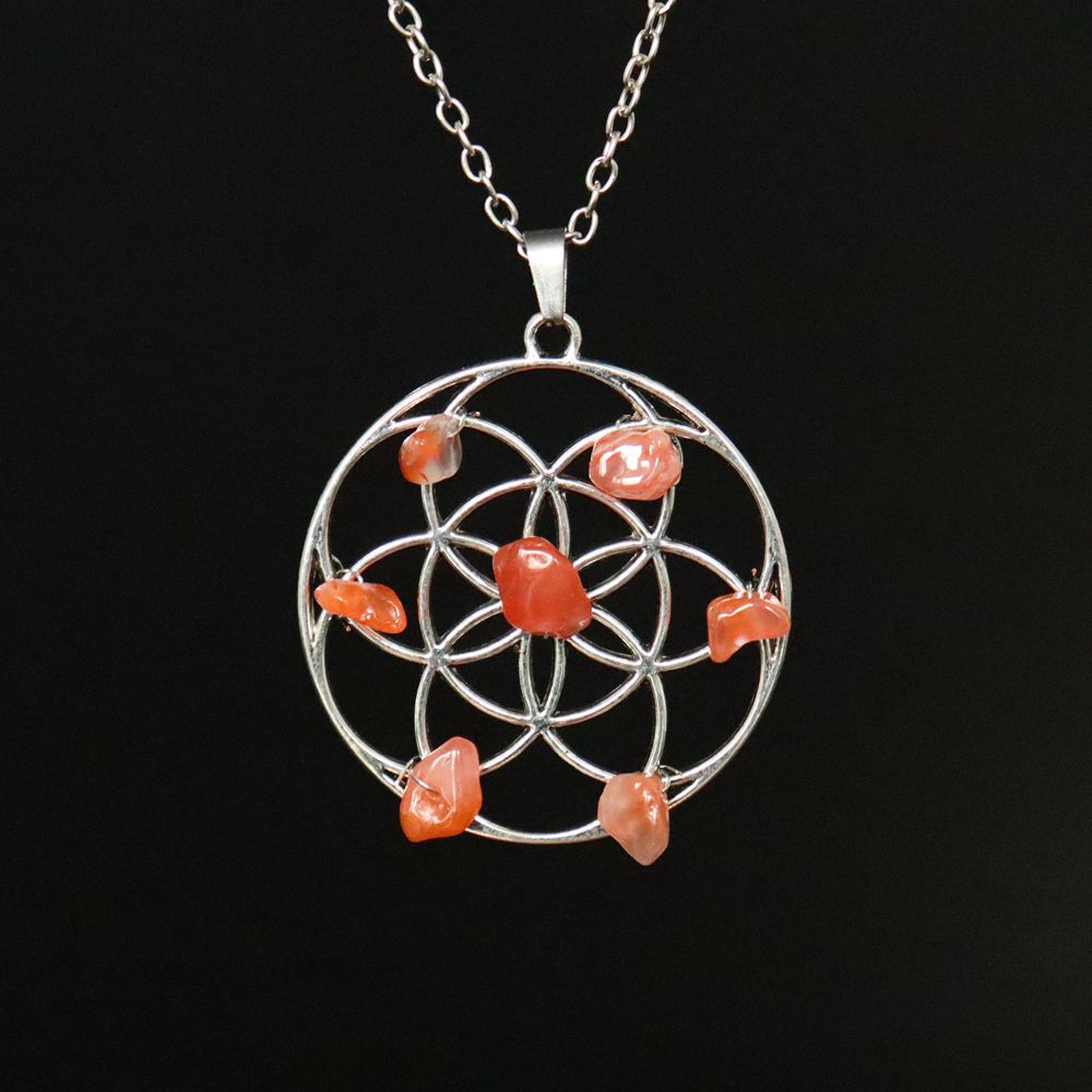 Ethnic Style Flower Alloy natural stone Beaded Hollow Out Pendant Necklace 1 Piece