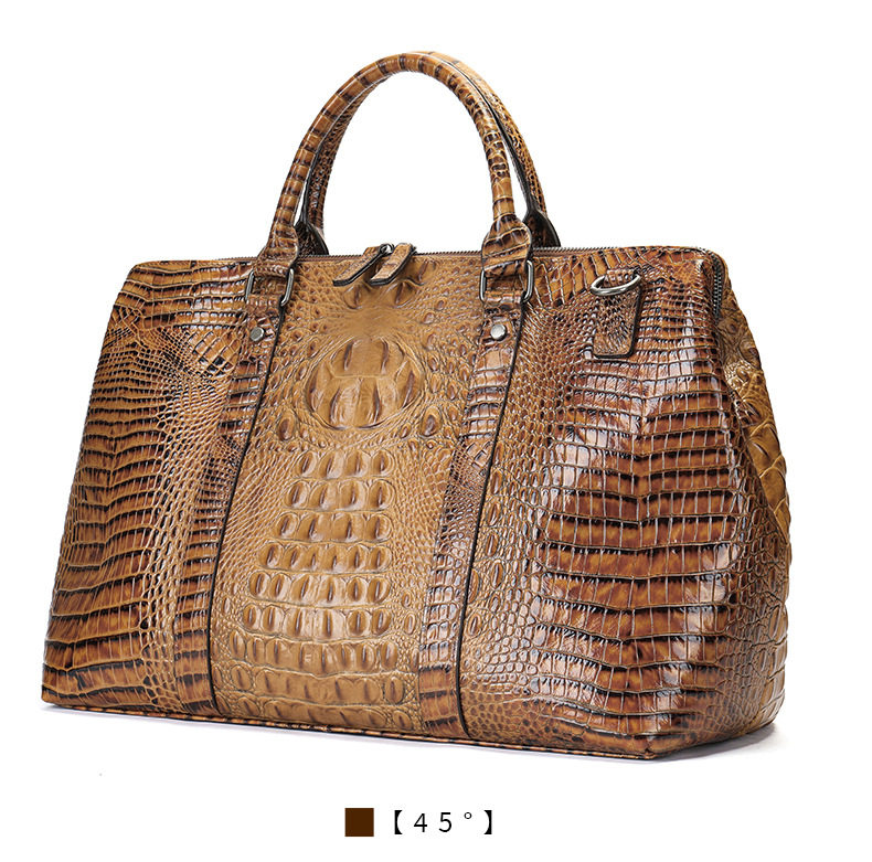 Túi du lịch nam da bò lớp đầu họa tiết cá sấu, túi hành lý cầm tay cao cấp dung tích 20–35L — Màu nâu chi tiết 21
