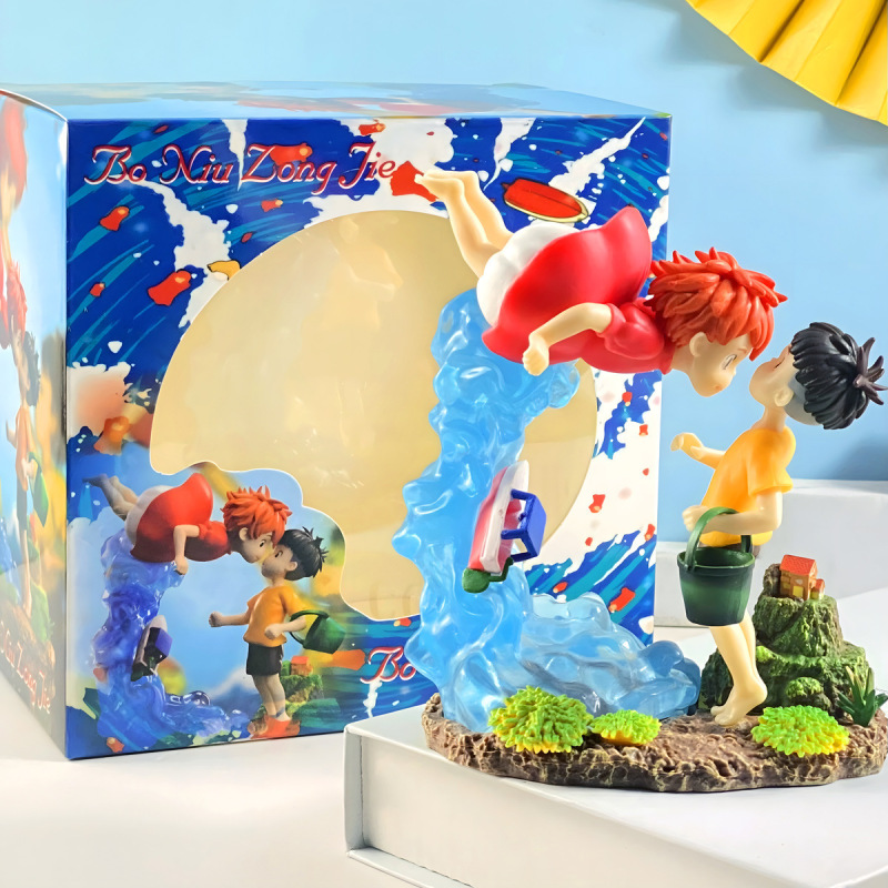 ポニョとゾンスケのシナリオフィギュア、岸辺のポニョ、崖の上のポニョ、卓上アニメーションオーナメント|undefined
