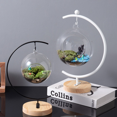 Creative home decoration crafts G-shaped iron bracket micro landscape hanging glass bottle hanging bottle iron frame decoration