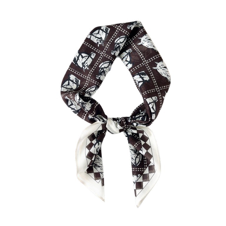 Pony marrón blanco verano nuevo estilo seda algodón pequeño bufanda cuadrada bufanda mujer lujo ligero retro moda todo fósforo protector solar bufanda de seda Baotou